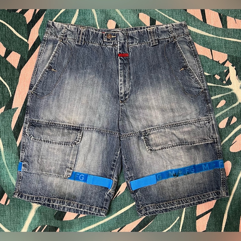 Vintage Le Jean De Marithe Francois Girbaud Jean Shorts Cargo Velcro Denim